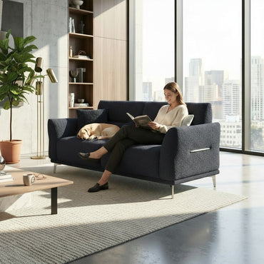 ALUXO Albany 2 Seater Sofa In Midnight Black Boucle Fabric