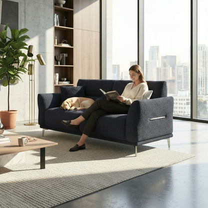 ALUXO Albany 2 Seater Sofa In Midnight Black Boucle Fabric