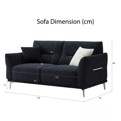 ALUXO Albany 2 Seater Sofa In Midnight Black Boucle Fabric