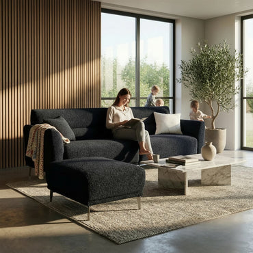 ALUXO Albany 3 Seater Sofa In Midnight Black Boucle Fabric