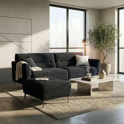 ALUXO Albany 3 Seater Sofa In Midnight Black Boucle Fabric