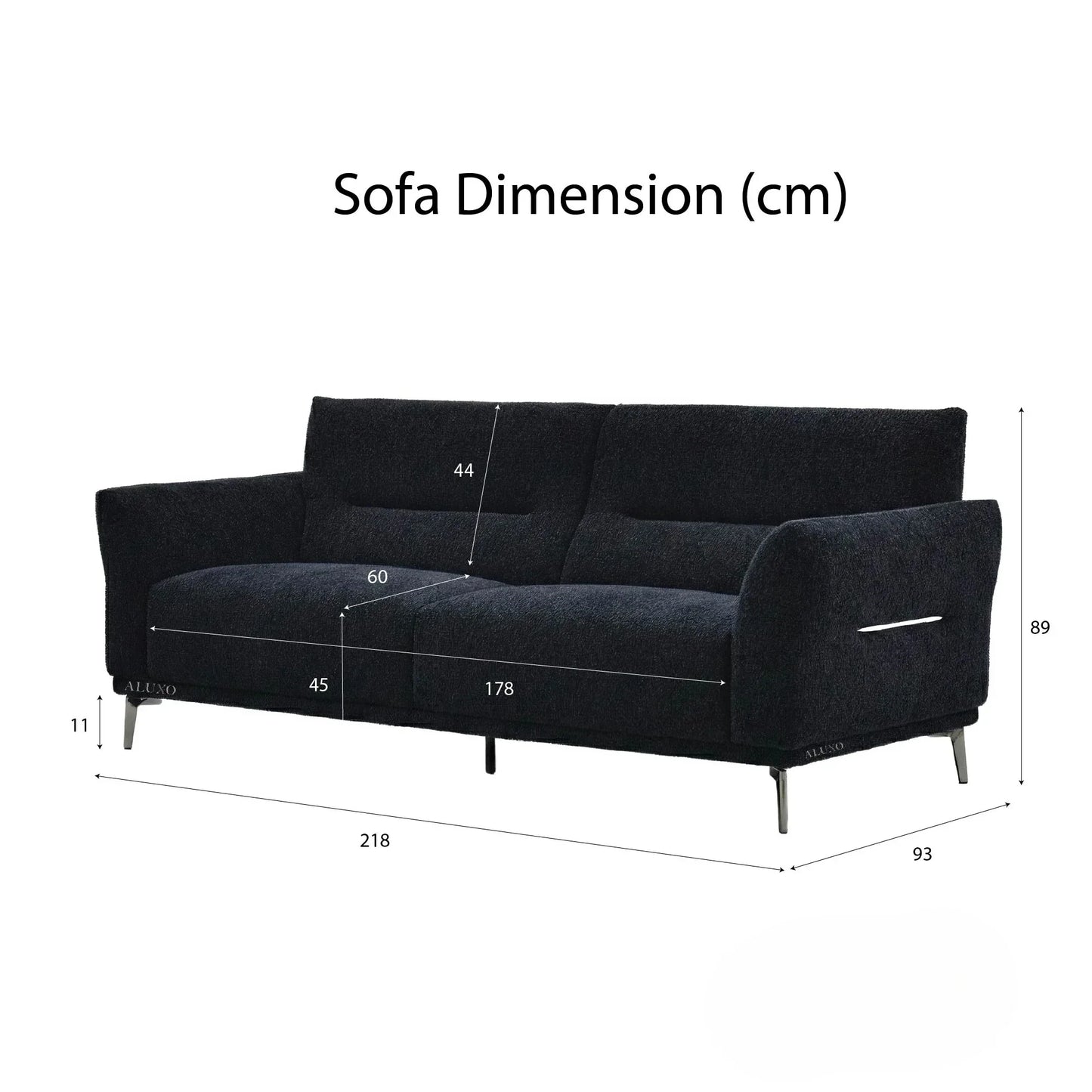 ALUXO Albany 3 Seater Sofa In Midnight Black Boucle Fabric
