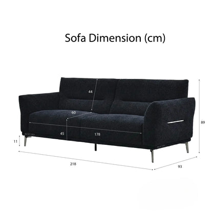 ALUXO Albany 3 Seater Sofa In Midnight Black Boucle Fabric