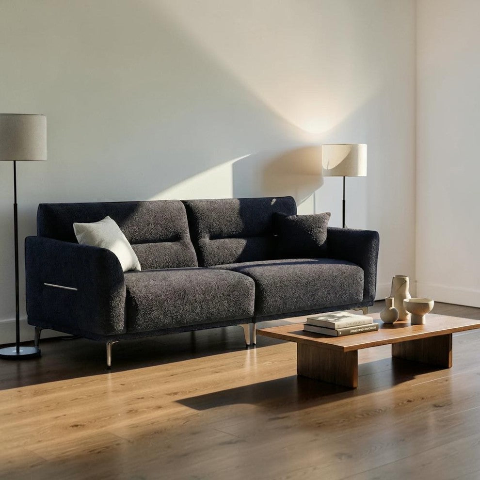 ALUXO Albany 4 Seater Large Sofa In Midnight Black Boucle Fabric