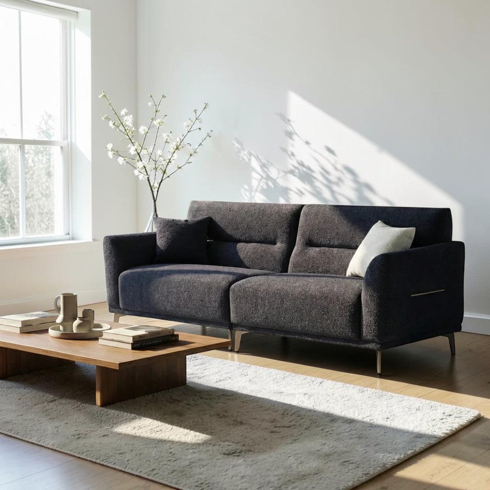 ALUXO Albany 4 Seater Large Sofa In Midnight Black Boucle Fabric