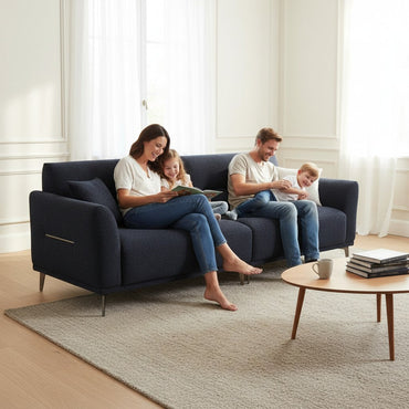 ALUXO Albany 4 Seater Large Sofa In Midnight Black Boucle Fabric