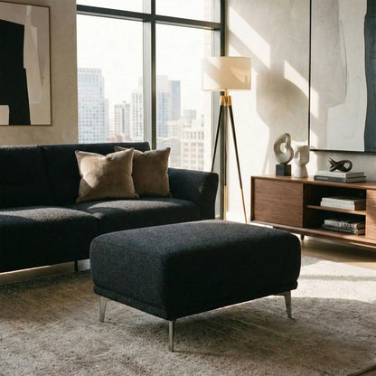 ALUXO Albany Footstool In Midnight Black Boucle Fabric