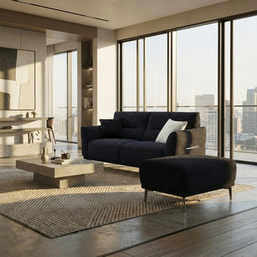 ALUXO Albany Footstool In Midnight Black Boucle Fabric