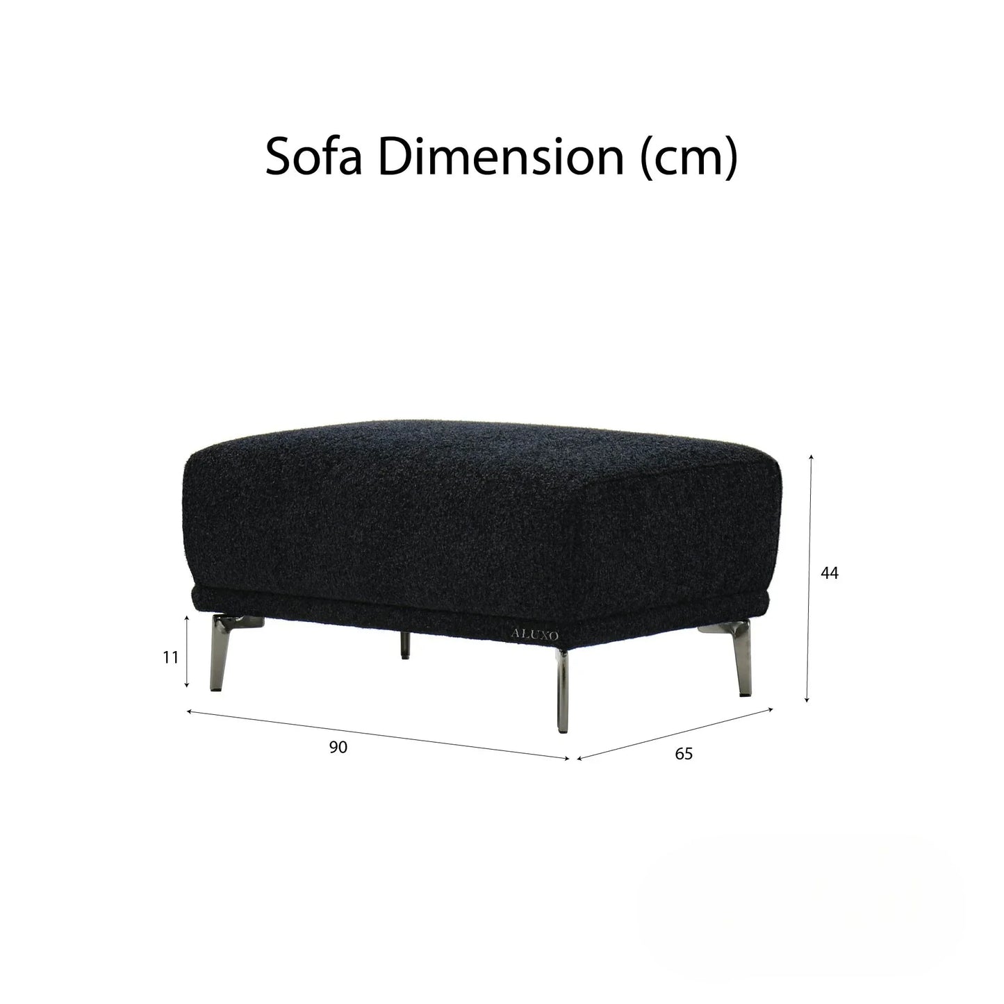 ALUXO Albany Footstool In Midnight Black Boucle Fabric