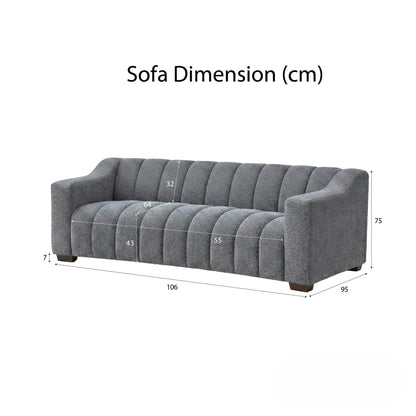 ALUXO Astoria Deep Channel Stitched 3 Seater Sofa in Iron Grey Boucle Fabric