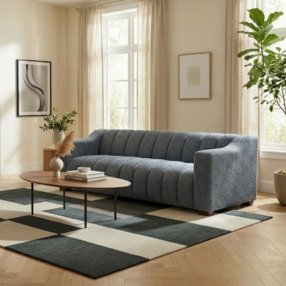 ALUXO Astoria Deep Channel Stitched 3 Seater Sofa in Iron Grey Boucle Fabric