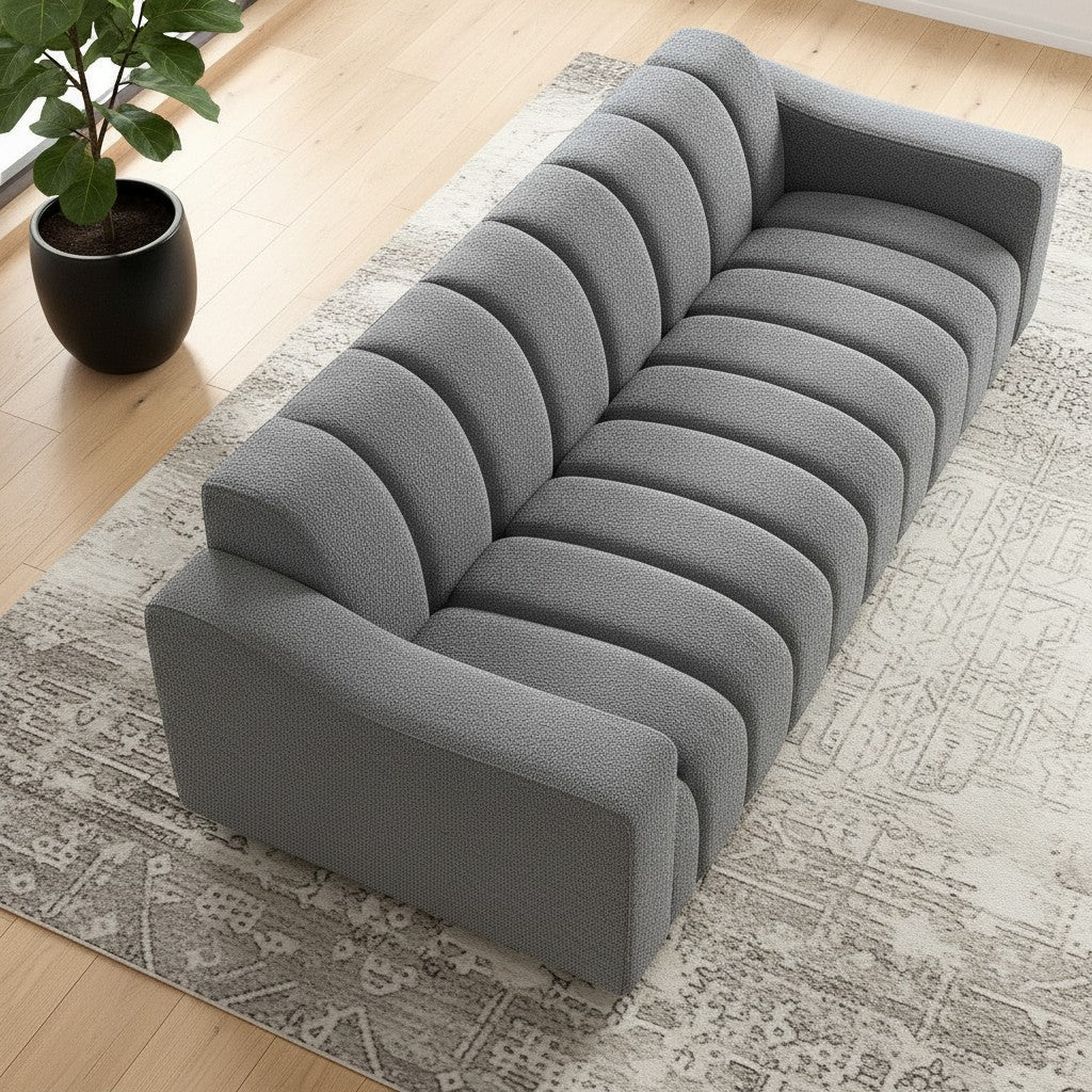 ALUXO Astoria Deep Channel Stitched 3 Seater Sofa in Iron Grey Boucle Fabric