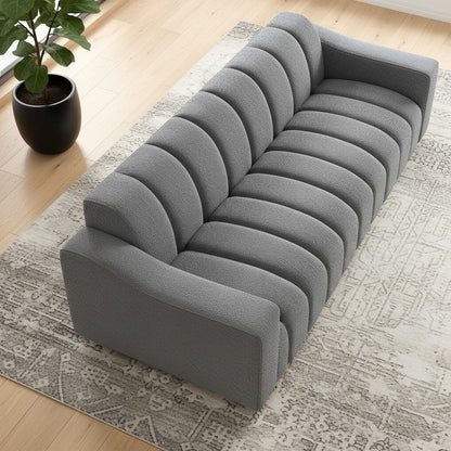 ALUXO Astoria Deep Channel Stitched 3 Seater Sofa in Iron Grey Boucle Fabric