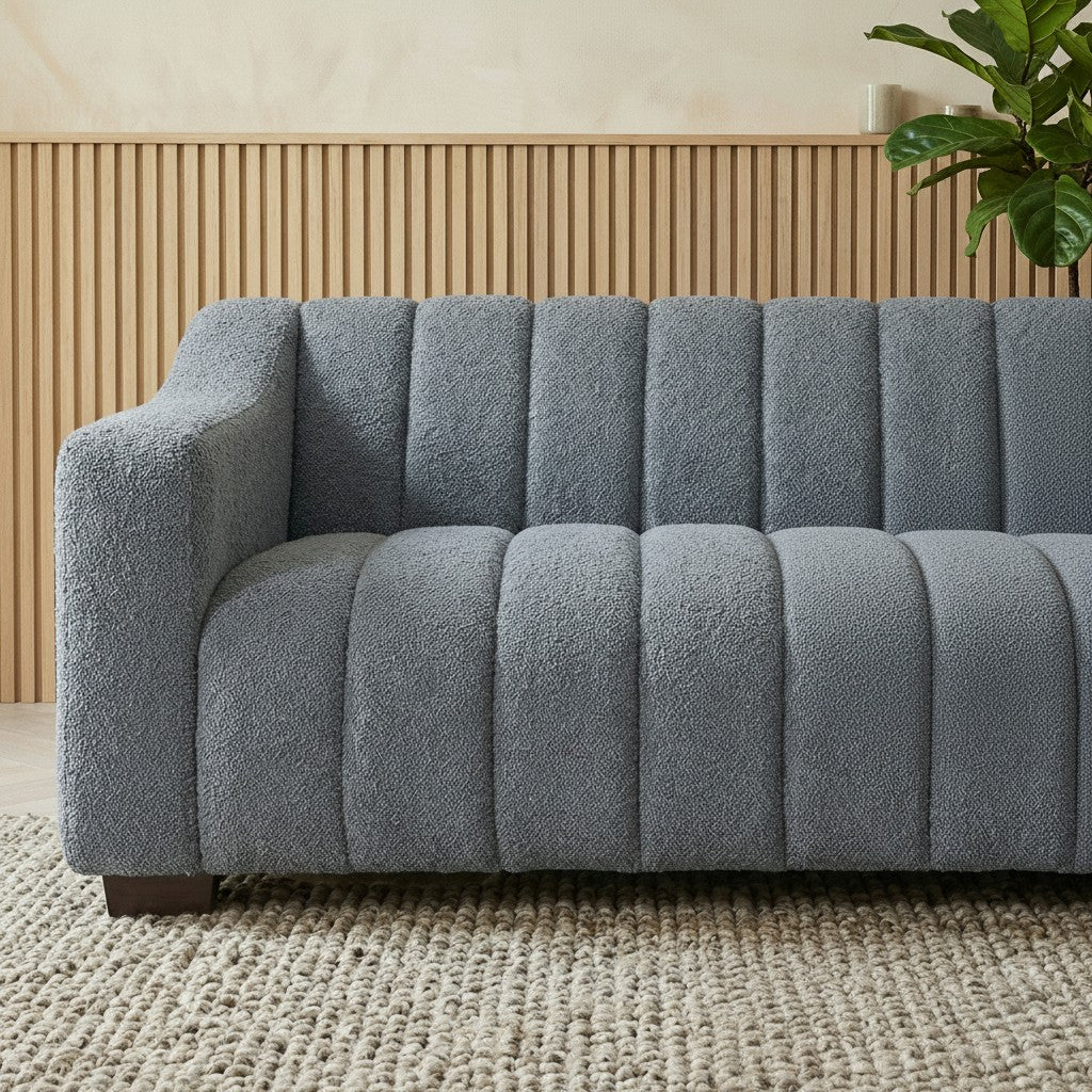 ALUXO Astoria Deep Channel Stitched 3 Seater Sofa in Iron Grey Boucle Fabric