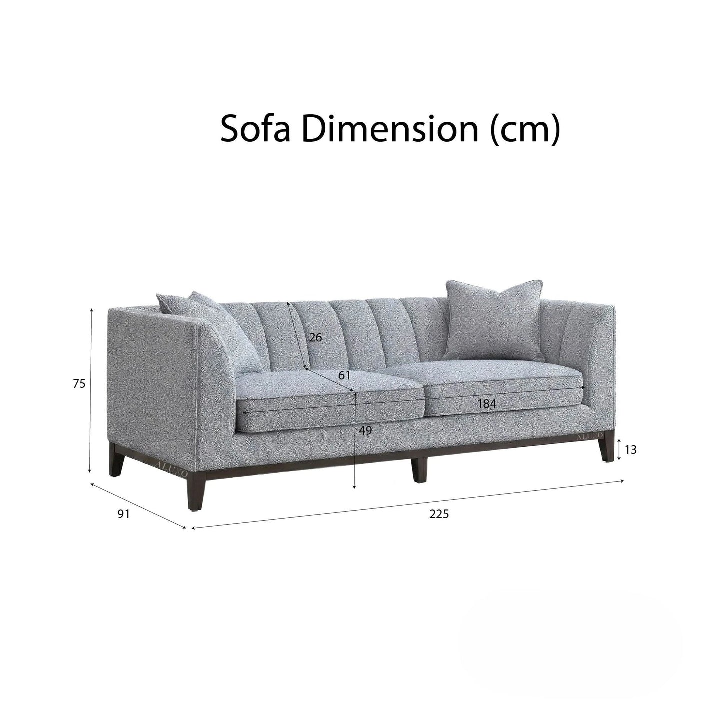 ALUXO Cooper Mid-Century Modern 3 Seater Sofa In Dolphin Grey Boucle Fabric
