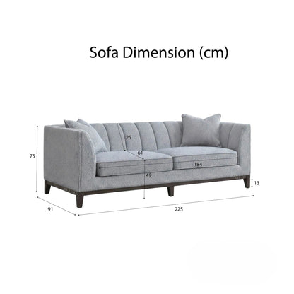 ALUXO Cooper Mid-Century Modern 3 Seater Sofa In Dolphin Grey Boucle Fabric