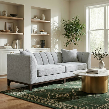 ALUXO Cooper Mid-Century Modern 3 Seater Sofa In Dolphin Grey Boucle Fabric