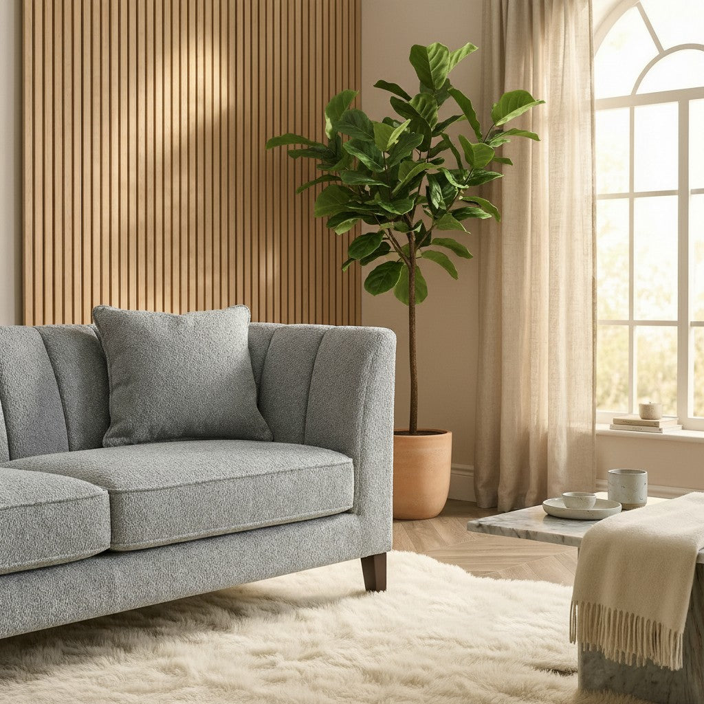 ALUXO Cooper Mid-Century Modern 3 Seater Sofa In Dolphin Grey Boucle Fabric