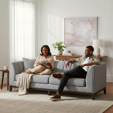 ALUXO Cooper Mid-Century Modern 3 Seater Sofa In Dolphin Grey Boucle Fabric