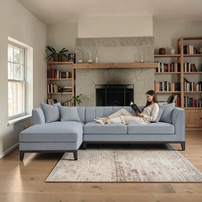 ALUXO Cooper Mid-Century Modern Left Hand Corner Sofa In Dolphin Grey Boucle Fabric