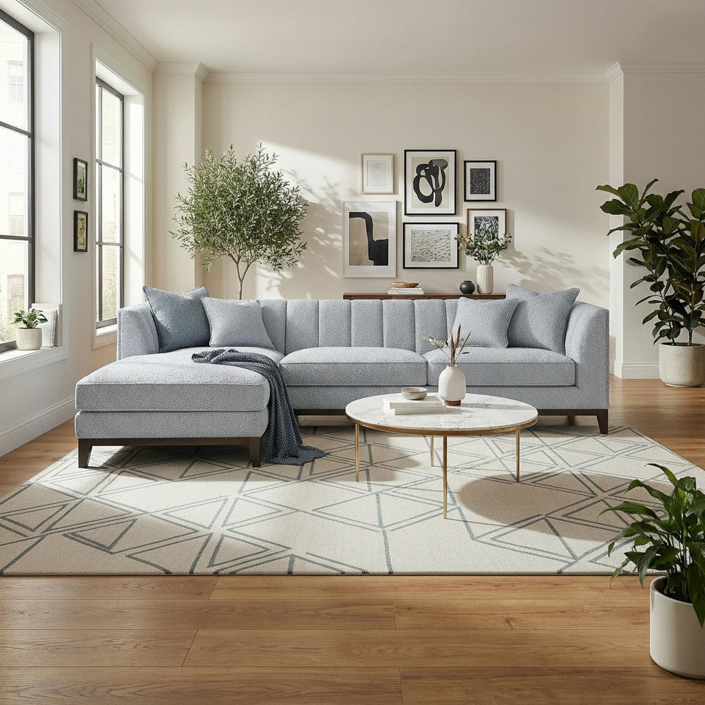 ALUXO Cooper Mid-Century Modern Left Hand Corner Sofa In Dolphin Grey Boucle Fabric