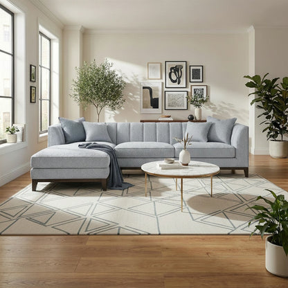 ALUXO Cooper Mid-Century Modern Left Hand Corner Sofa In Dolphin Grey Boucle Fabric