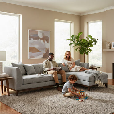 ALUXO Cooper Mid-Century Modern Right Hand Facing Corner Sofa In Dolphin Grey Boucle Fabric