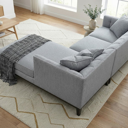 ALUXO Cooper Mid-Century Modern Right Hand Facing Corner Sofa In Dolphin Grey Boucle Fabric
