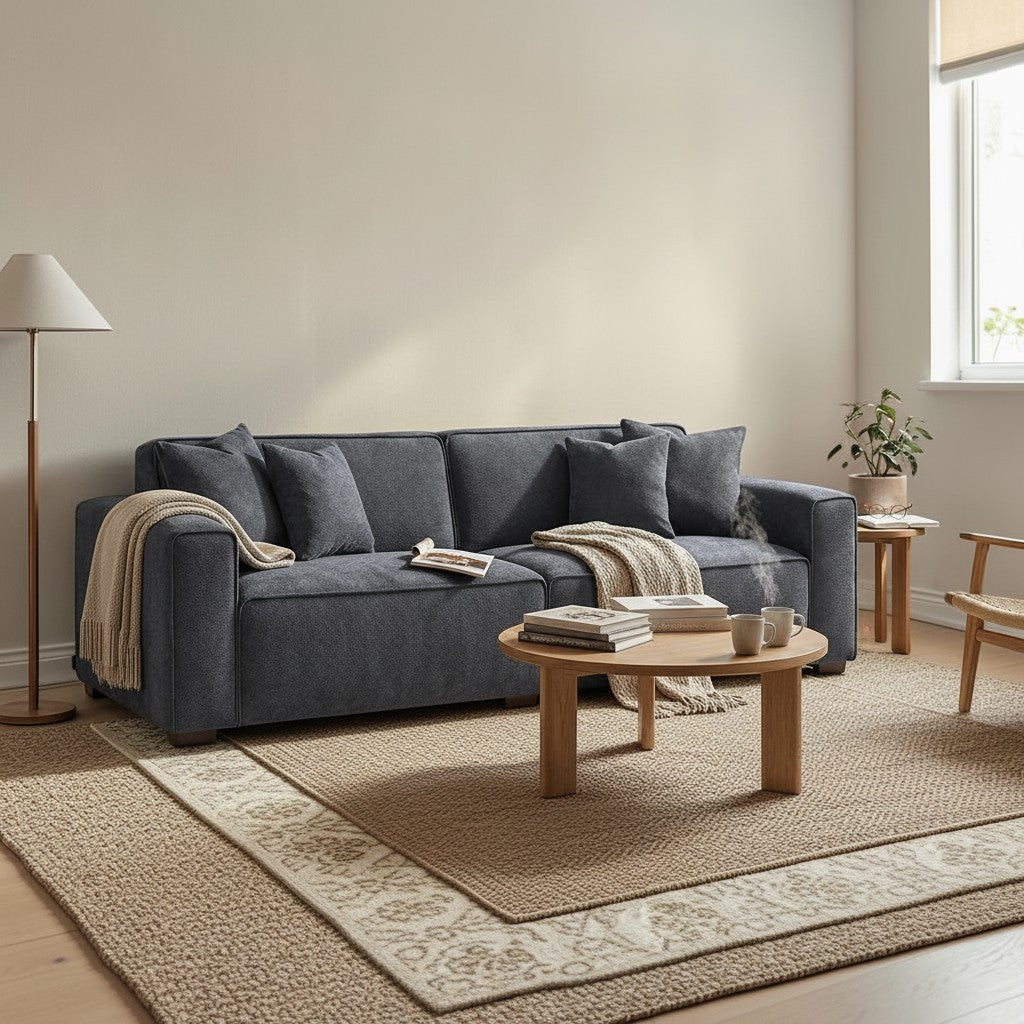 ALUXO Dakota 3 Seater Sofa In Midnight Black Boucle Fabric