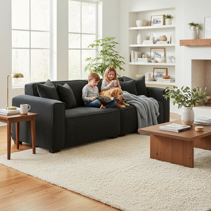 ALUXO Dakota 3 Seater Sofa In Pebble Grey Boucle Fabric