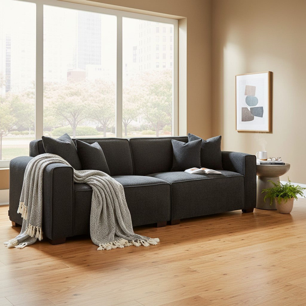 ALUXO Dakota 3 Seater Sofa In Midnight Black Boucle Fabric
