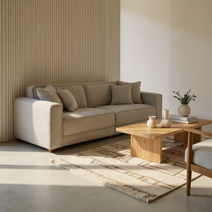 ALUXO Dakota 3 Seater Sofa In Pebble Grey Boucle Fabric