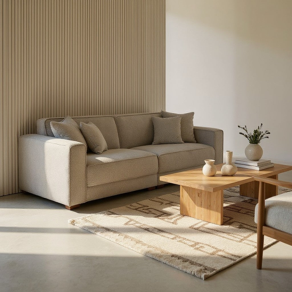 ALUXO Dakota 3 Seater Sofa In Charcoal Grey Boucle Fabric