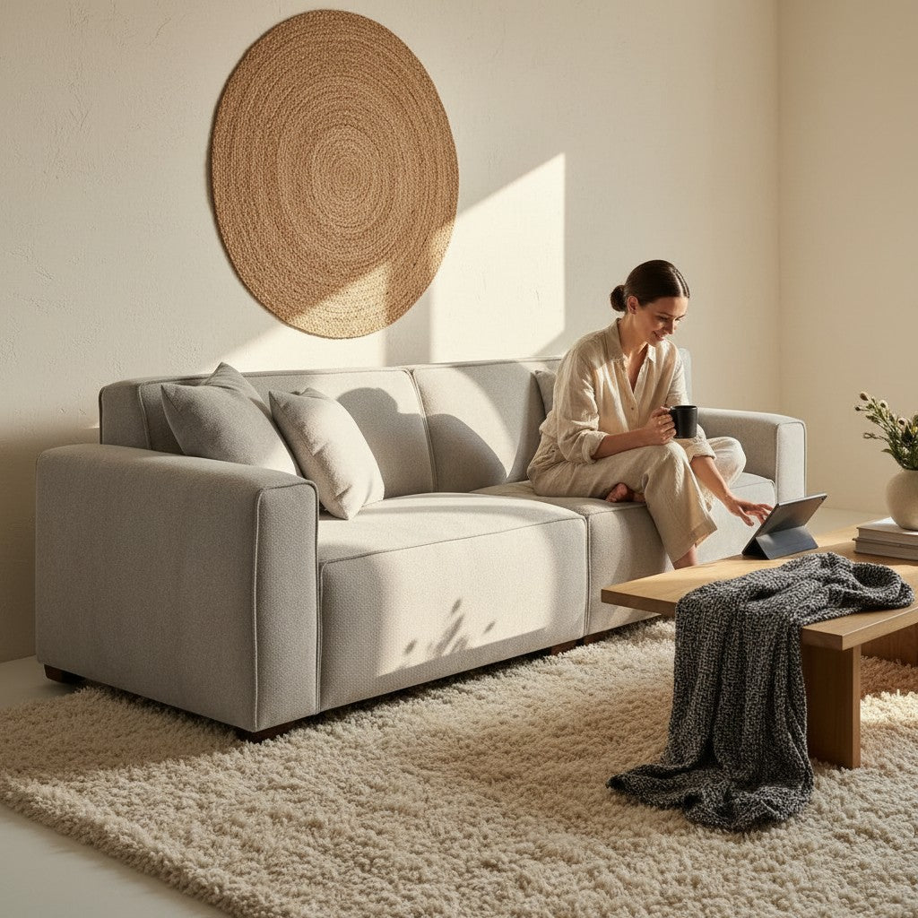 ALUXO Dakota 3 Seater Sofa In Midnight Black Boucle Fabric
