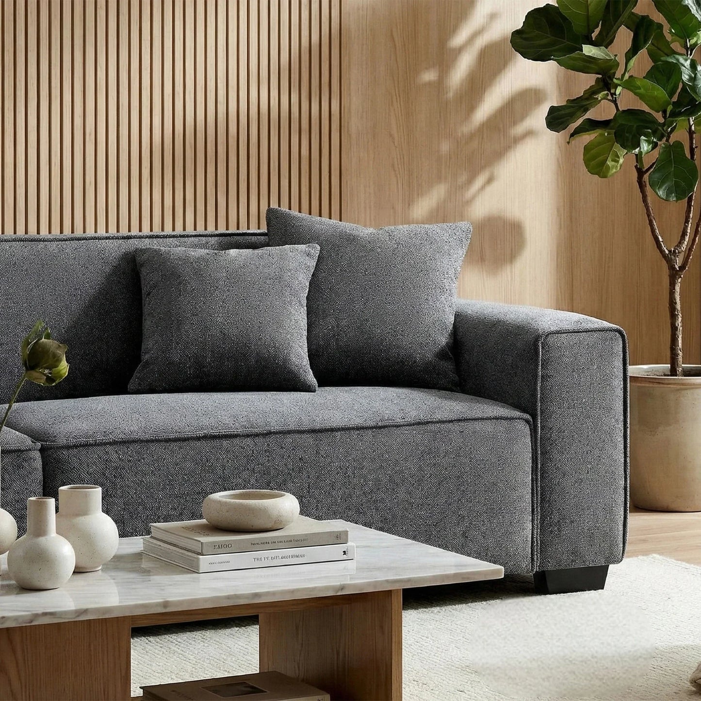 ALUXO Dakota 3 Seater Sofa In Midnight Black Boucle Fabric