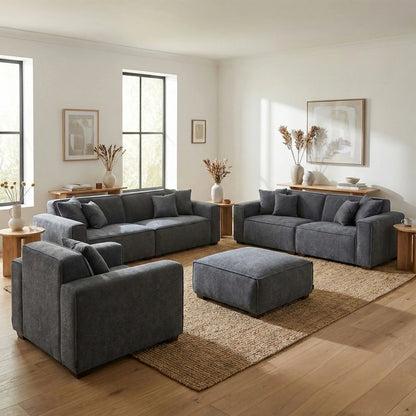 ALUXO Dakota Modular Footstool In Charcoal Grey Boucle Fabric