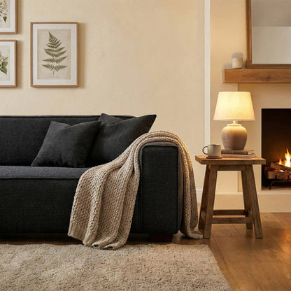 ALUXO Dakota 3 Seater Sofa In Charcoal Grey Boucle Fabric