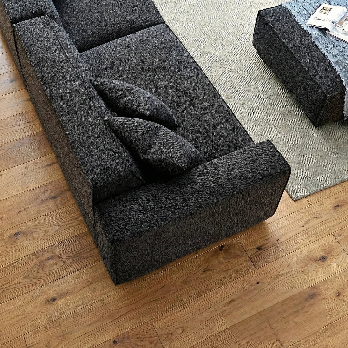ALUXO Dakota 3 Seater Sofa In Charcoal Grey Boucle Fabric