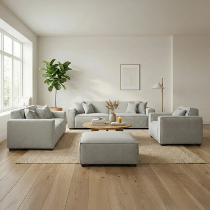 ALUXO Dakota Modular Footstool In Pebble Grey Boucle Fabric
