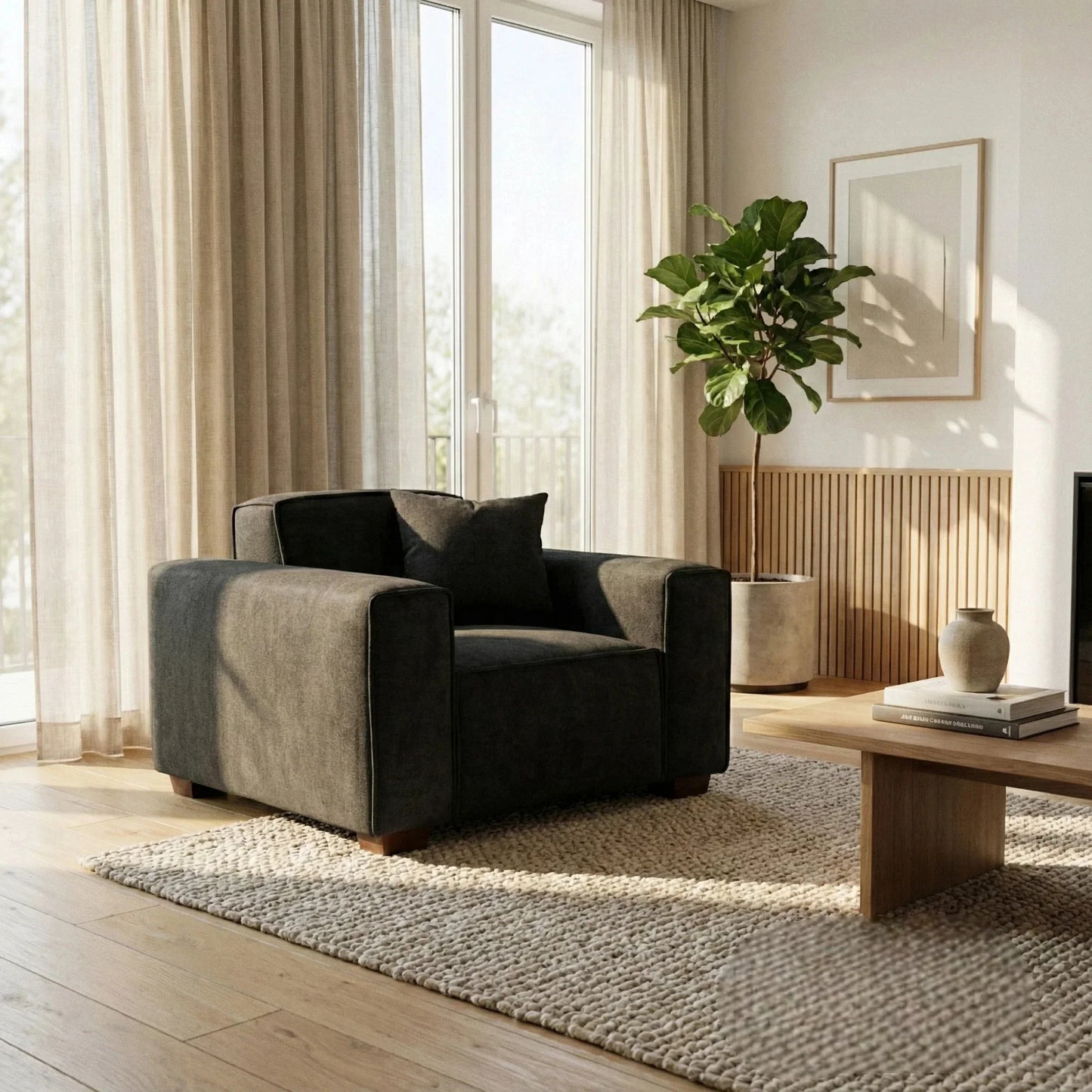 ALUXO Dakota Modular Armchair In Pebble Grey Boucle Fabric