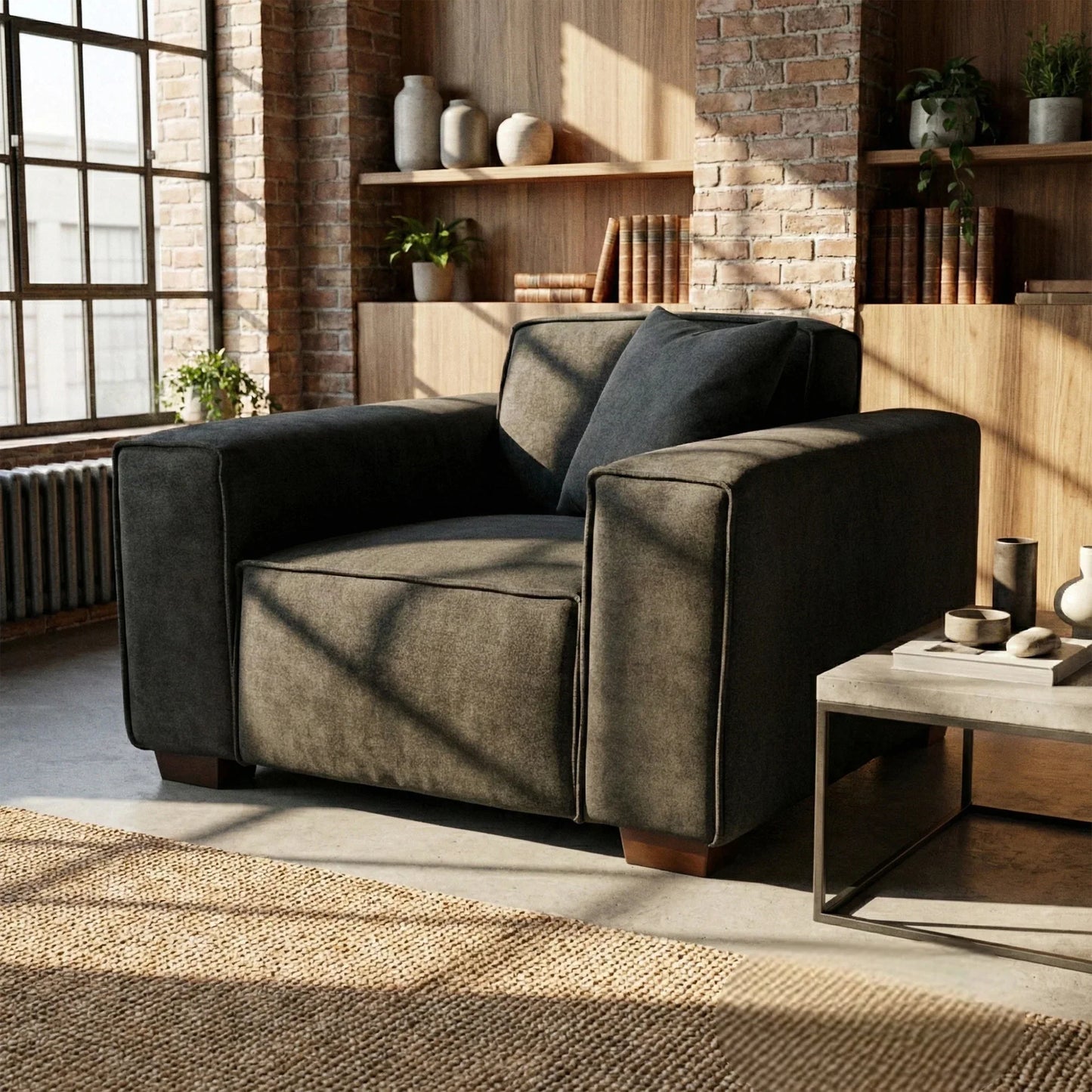 ALUXO Dakota Modular Armchair In Pebble Grey Boucle Fabric