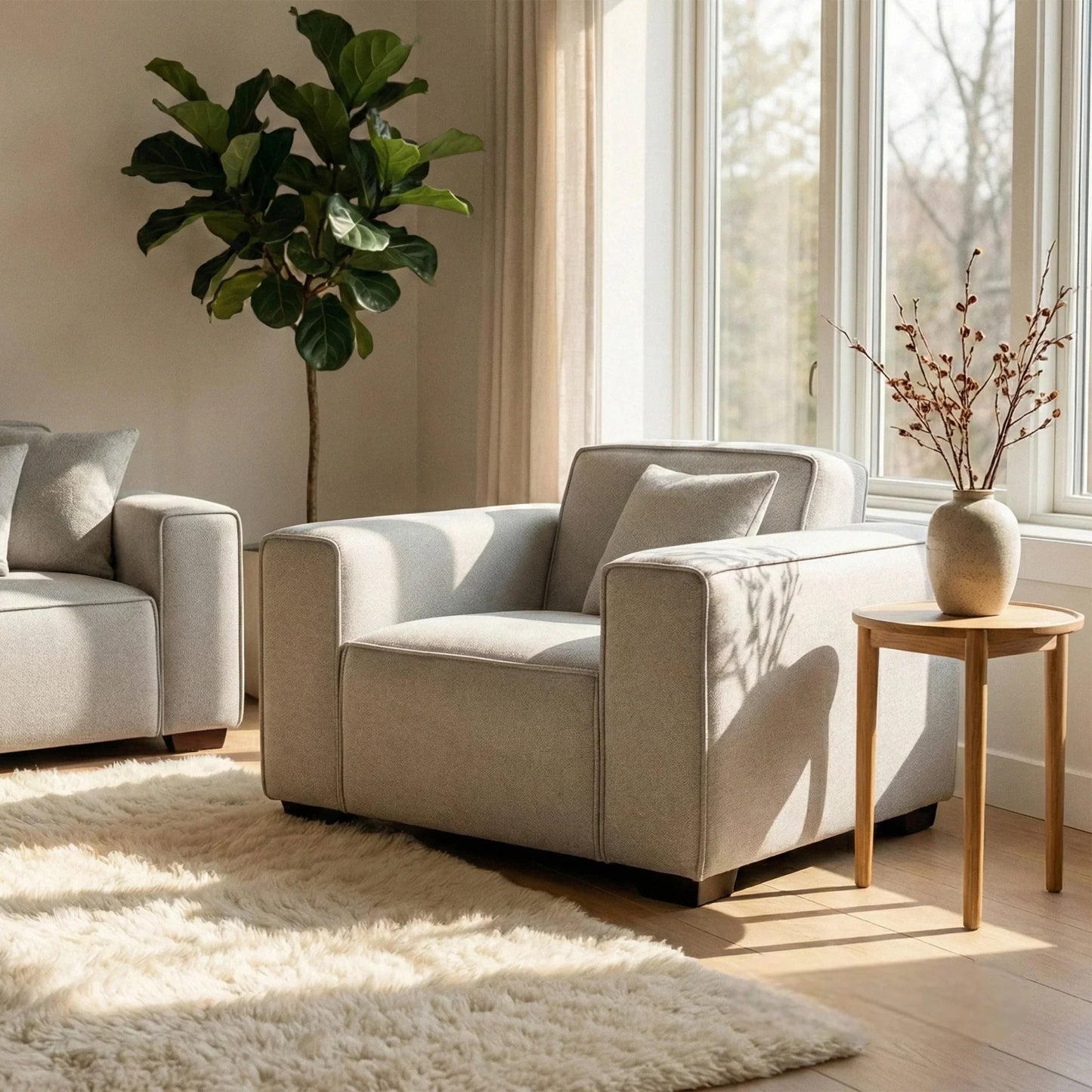 ALUXO Dakota Modular Armchair In Pebble Grey Boucle Fabric