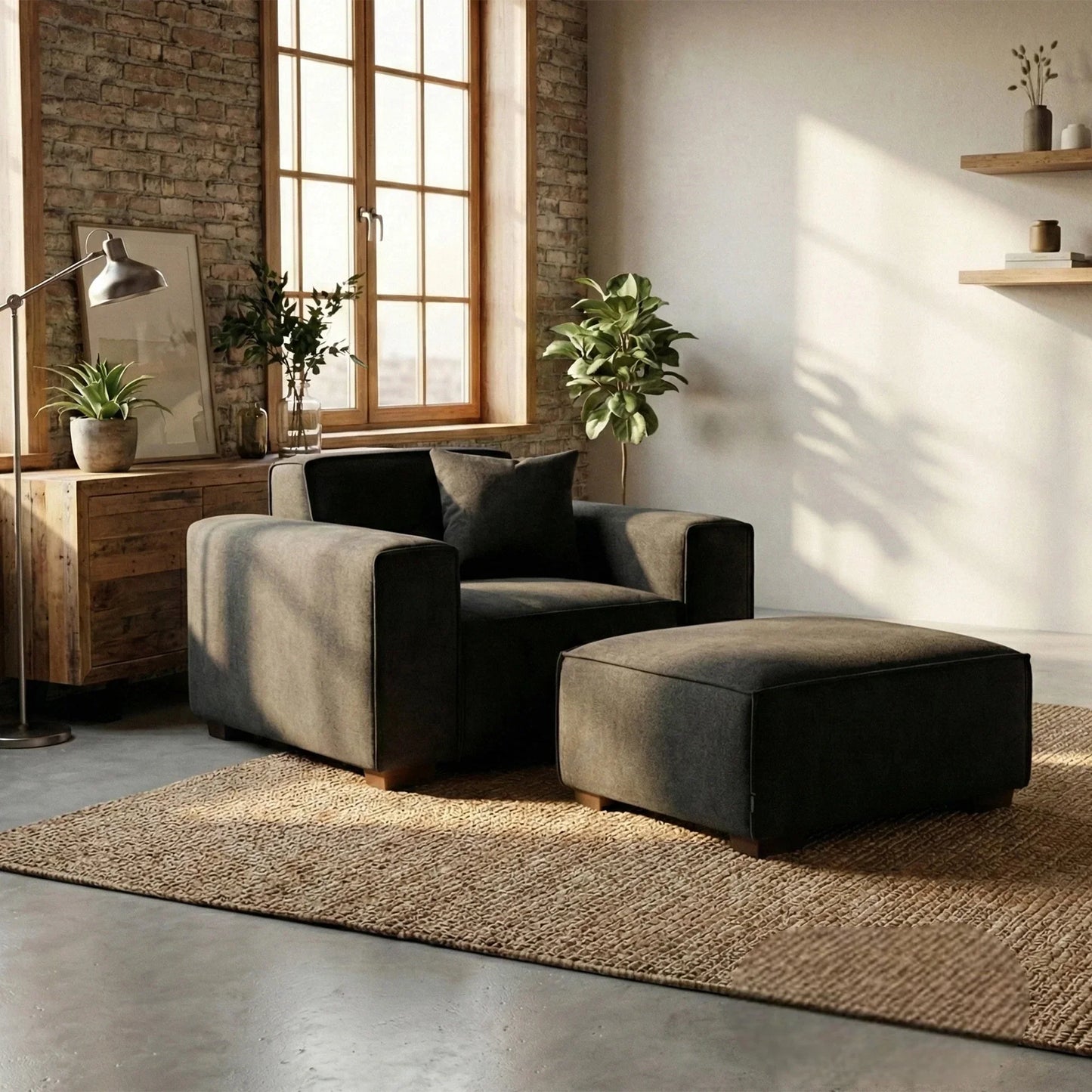 ALUXO Dakota Modular Armchair In Pebble Grey Boucle Fabric