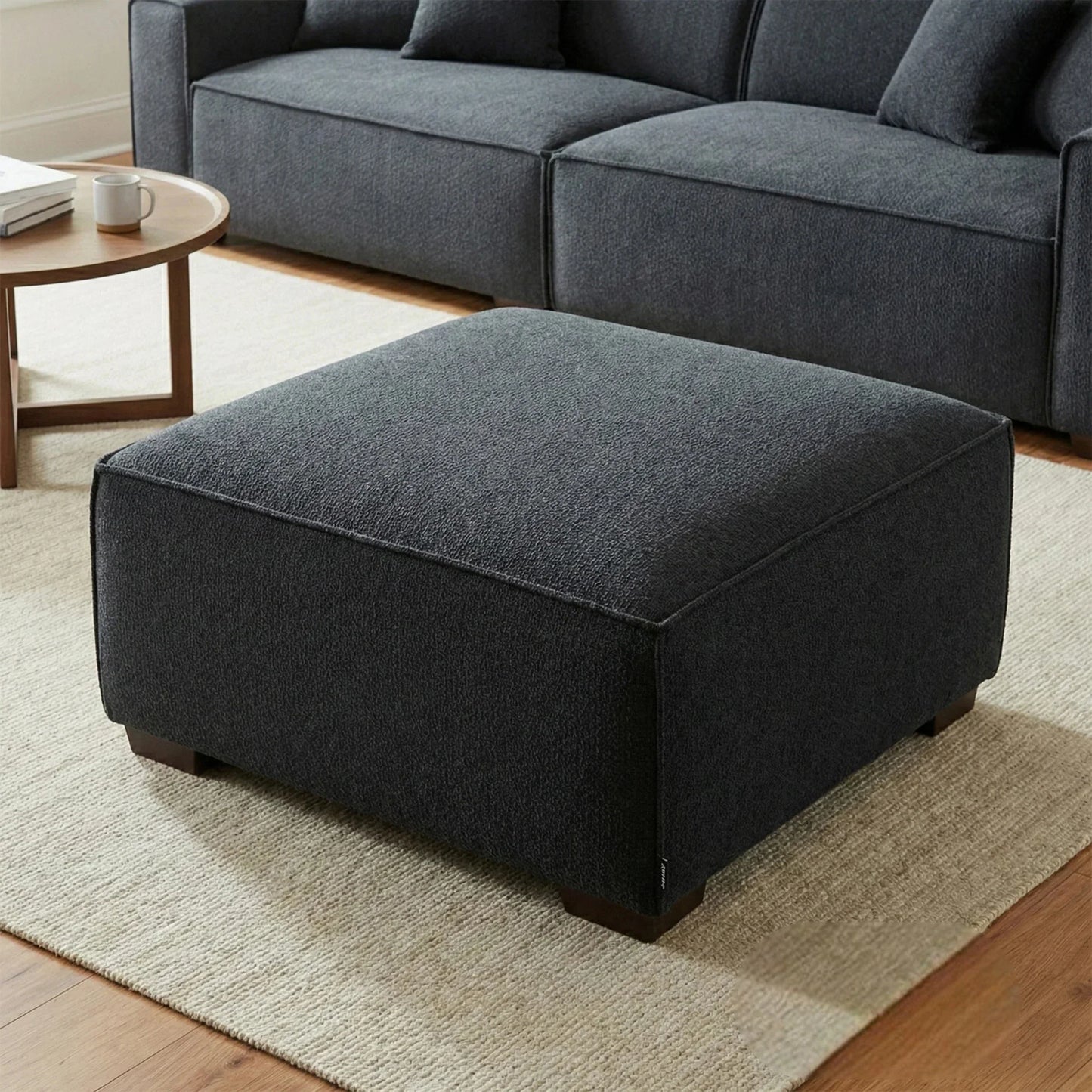 ALUXO Dakota Modular Footstool In Charcoal Grey Boucle Fabric
