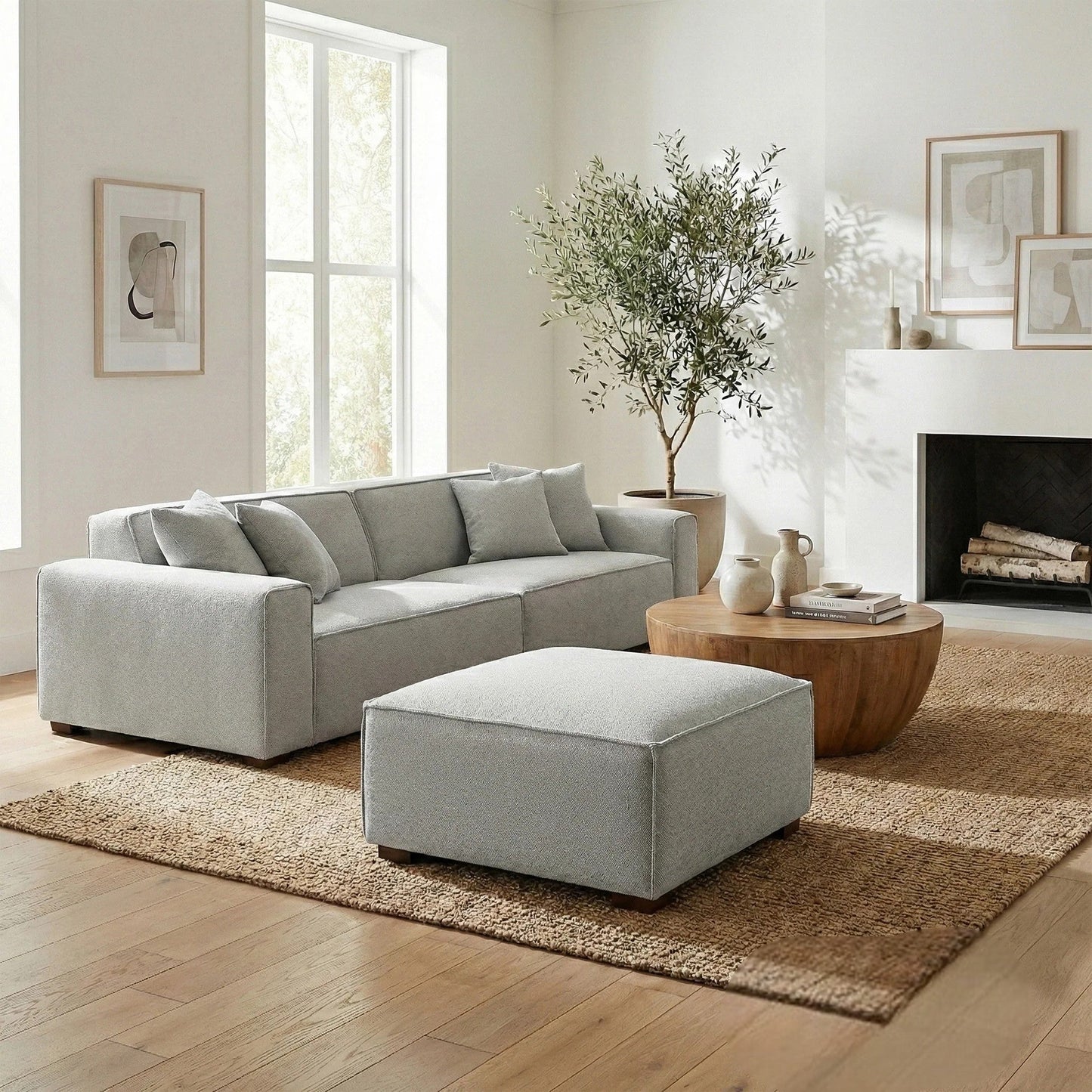 ALUXO Dakota Modular Footstool In Midnight Black Boucle Fabric