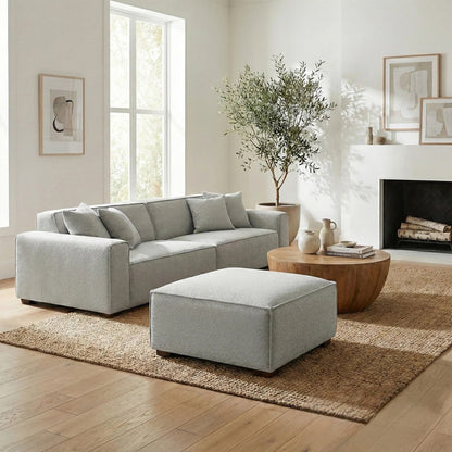 ALUXO Dakota Modular Footstool In Pebble Grey Boucle Fabric