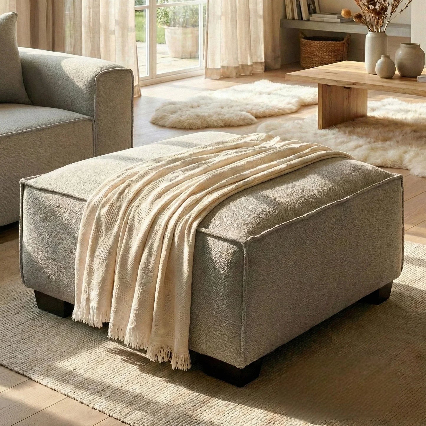 ALUXO Dakota Modular Footstool In Midnight Black Boucle Fabric
