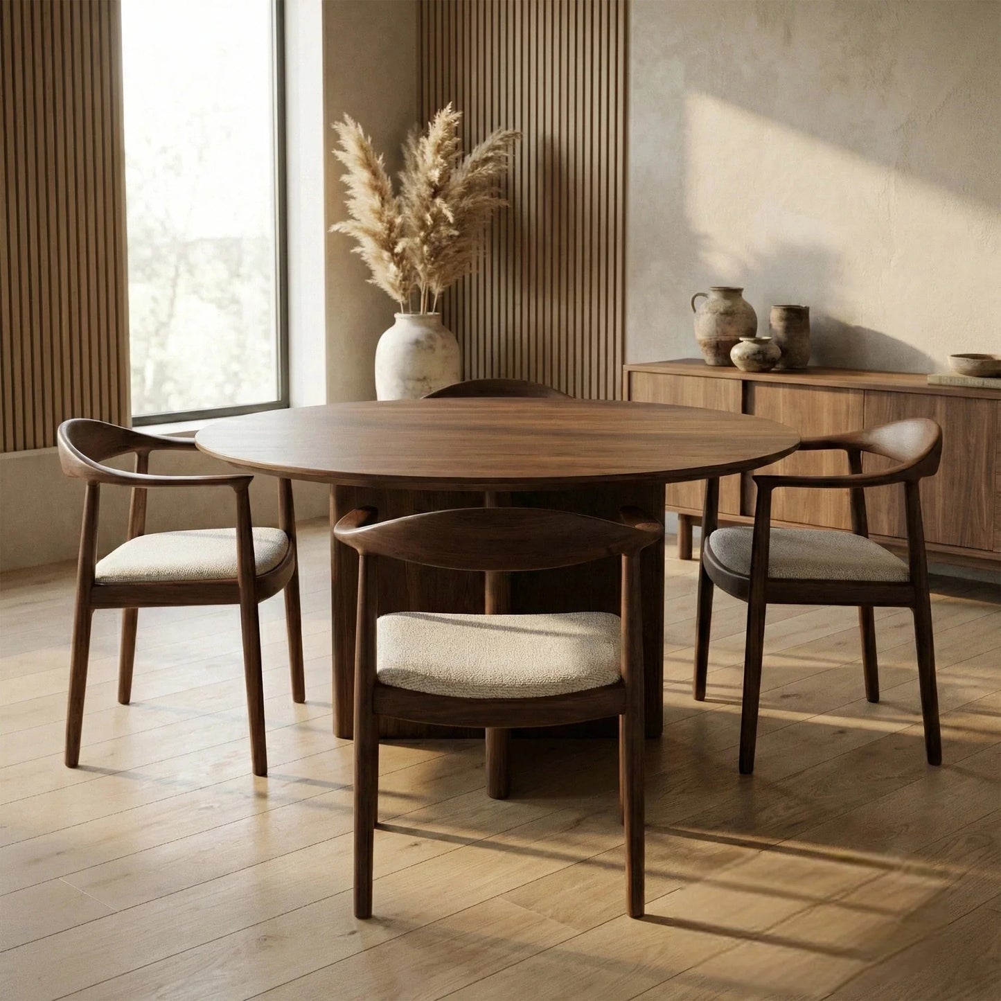 ALUXO Fern Walnut Dining Chair In Oatmeal Bouclé Fabric – Set of 2