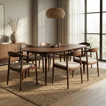 ALUXO Fern Walnut Dining Chair In Oatmeal Bouclé Fabric – Set of 2