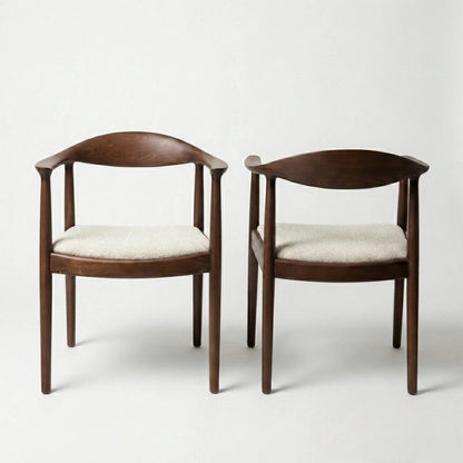ALUXO Fern Walnut Dining Chair In Oatmeal Bouclé Fabric – Set of 2